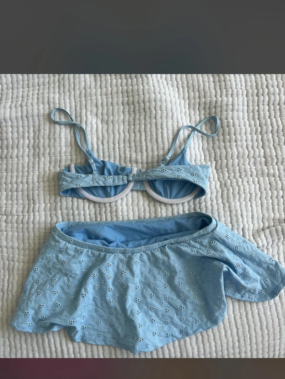 Light Blue Eyelet Bikini Top and Skirt Set